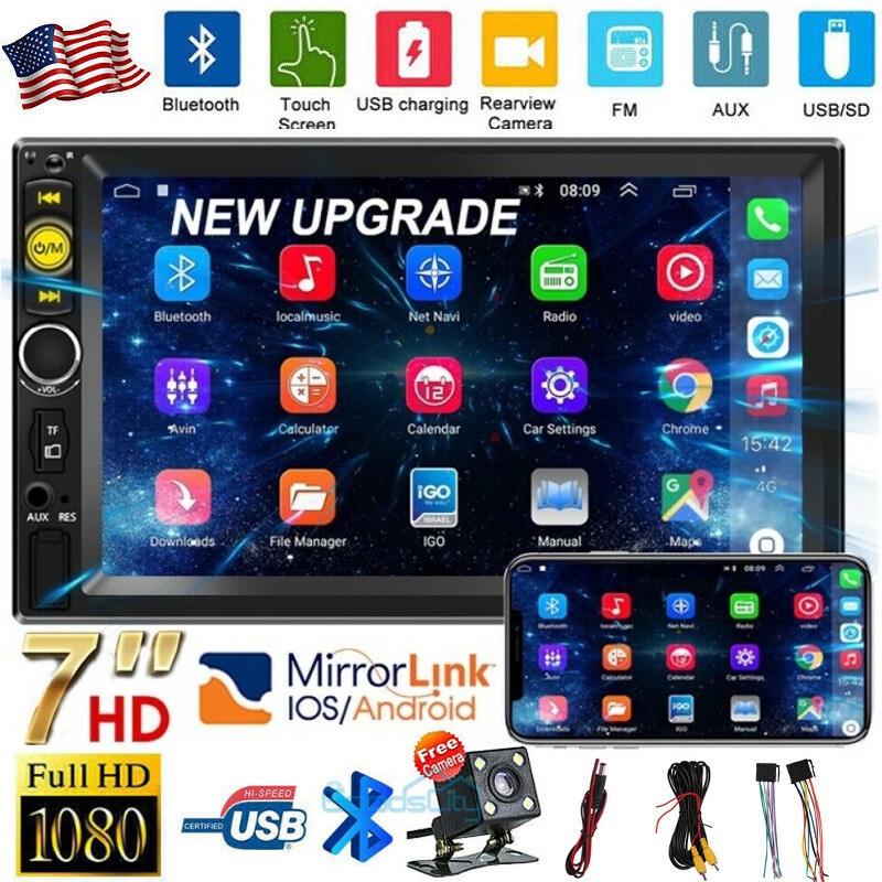 Double 2 Din 7″ IOS/Android 13 Car Stereo GPS Navi Radio Bluetooth Play w/Camera