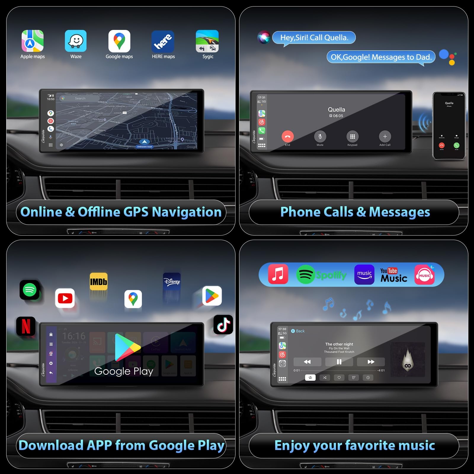 CARPURIDE Wireless CarPlay & Android Auto 4+64GB 8-Core, Online & Offline GPS…