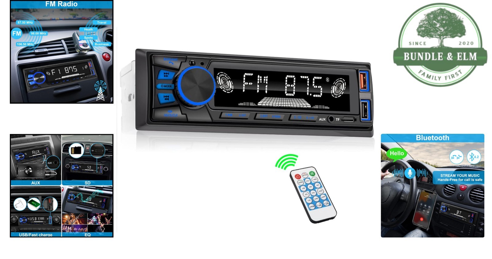 Hands-Free Bluetooth Car Stereo with 18 Radio Presets and Memory Function