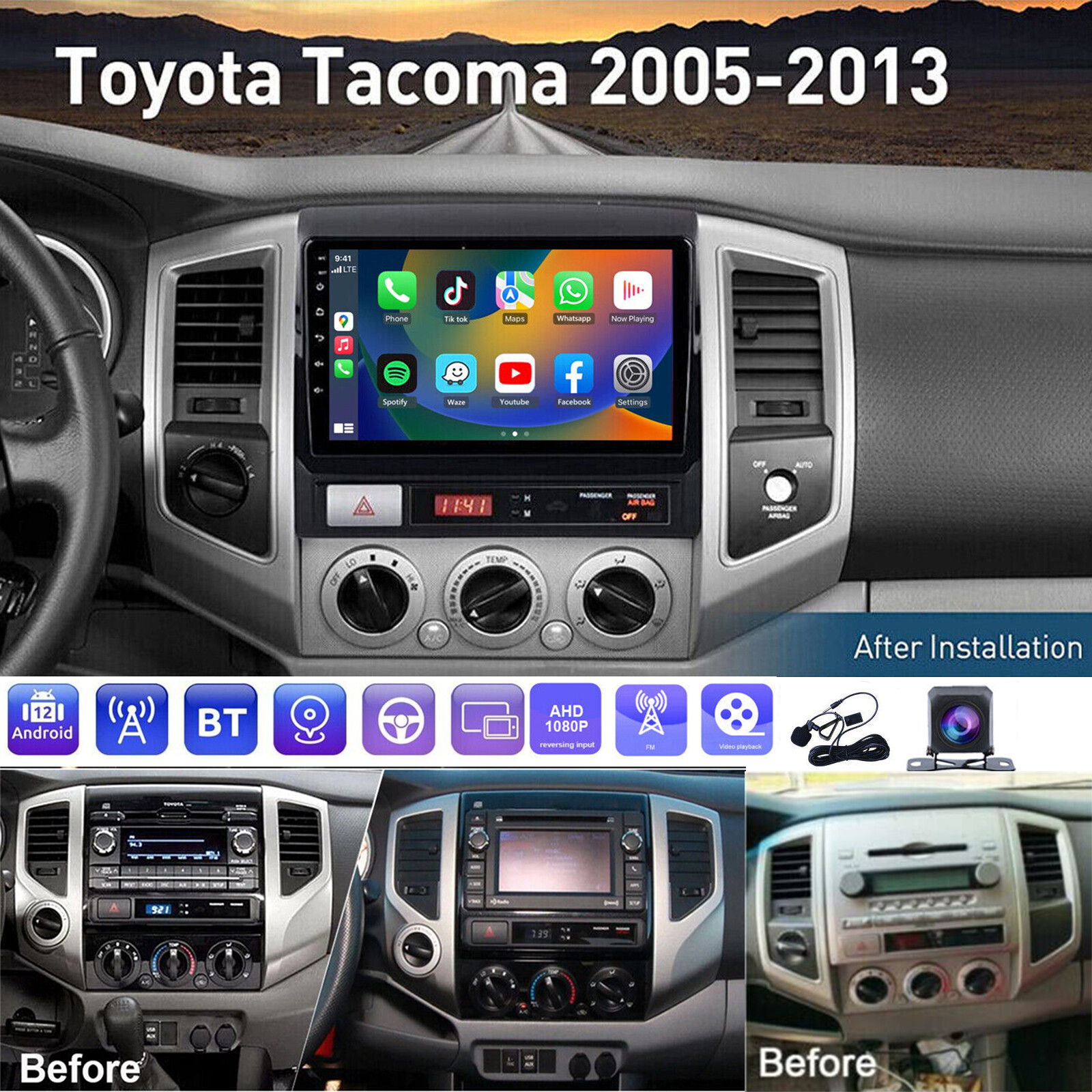 For Toyota Tacoma 2005-2013 Android 12.0 Car Radio Stereo GPS WIFI Apple Carplay