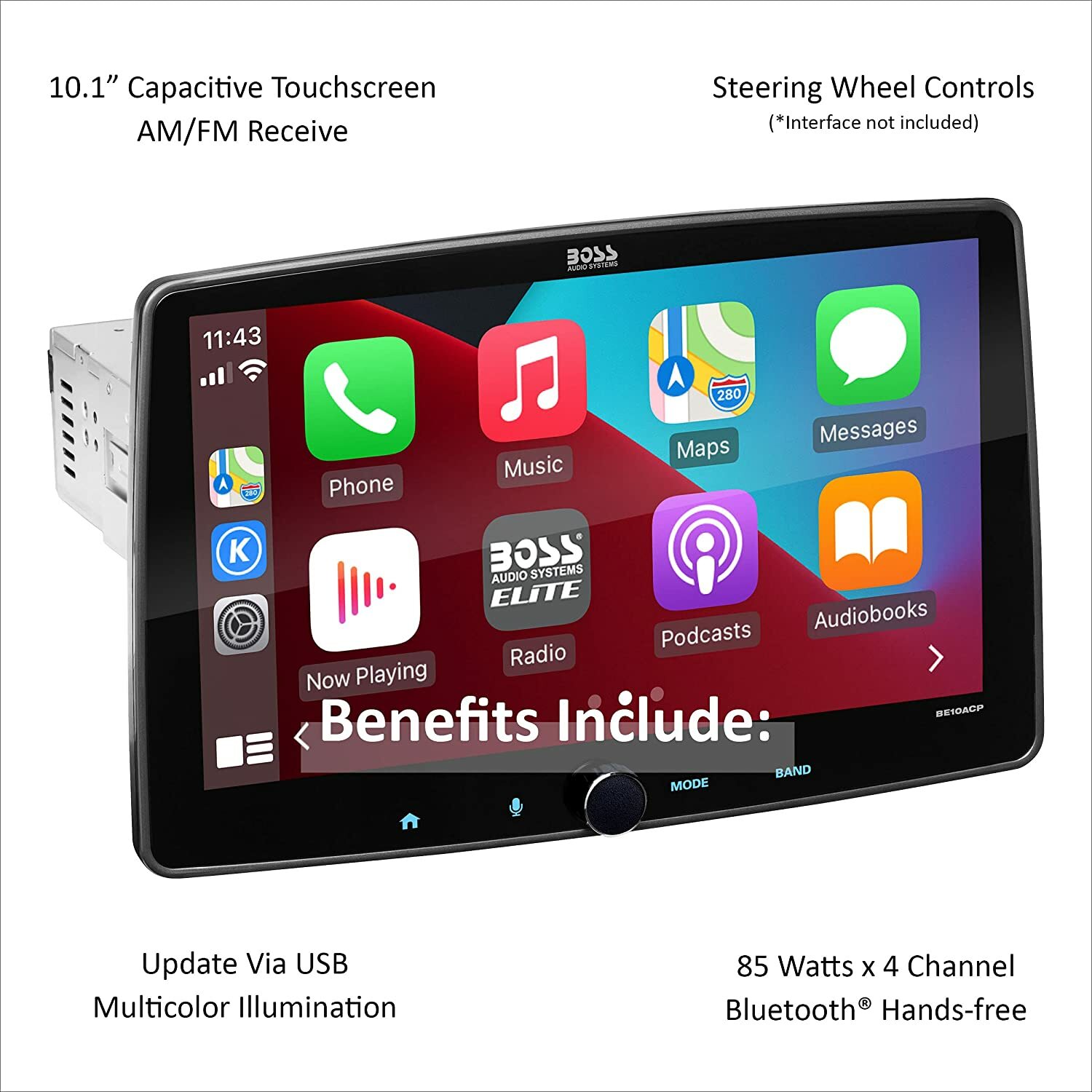 BOSS Audio Elite BE10ACP-C Car Stereo Apple CarPlay Android Auto 10.1″ + Camera