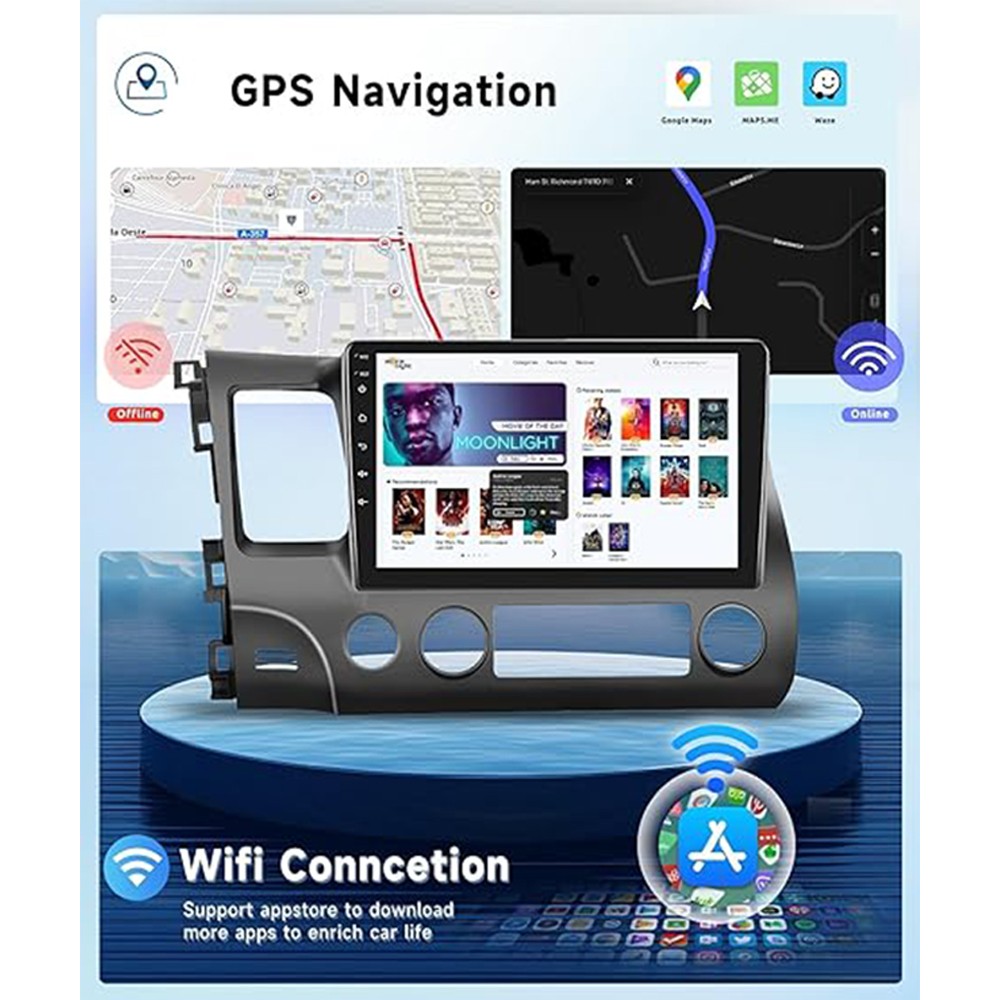 Honda Civic 2006-2011 Wireless CarPlay Android Auto 10.1 Inch IPS Touchscreen