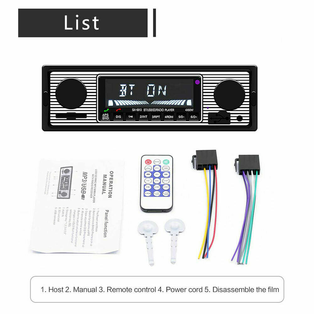 Vintage Bluetooth FM Radio Car Stereo MP3 Player USB AUX Audio Receiver