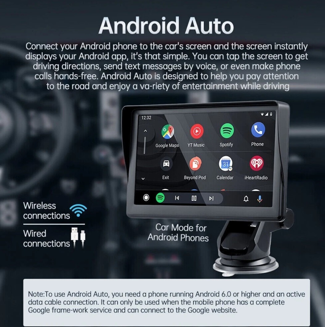 7” Portable Car Stereo Radio Wireless Apple CarPlay Android Auto Backup Camera