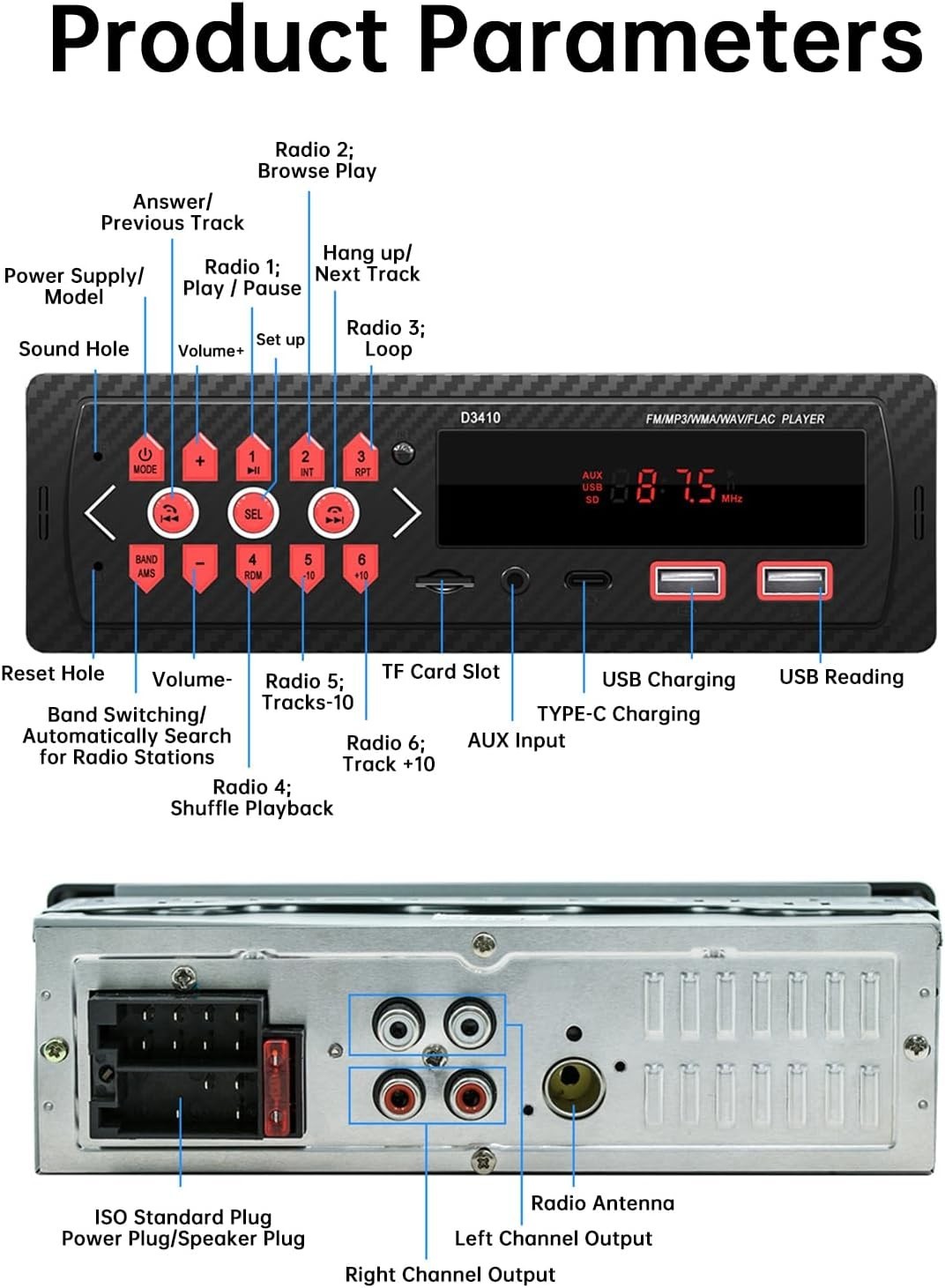 Car Audio Bluetooth Single DIN Stereo, 12V LED Car Radio MP3 Player with Hand…