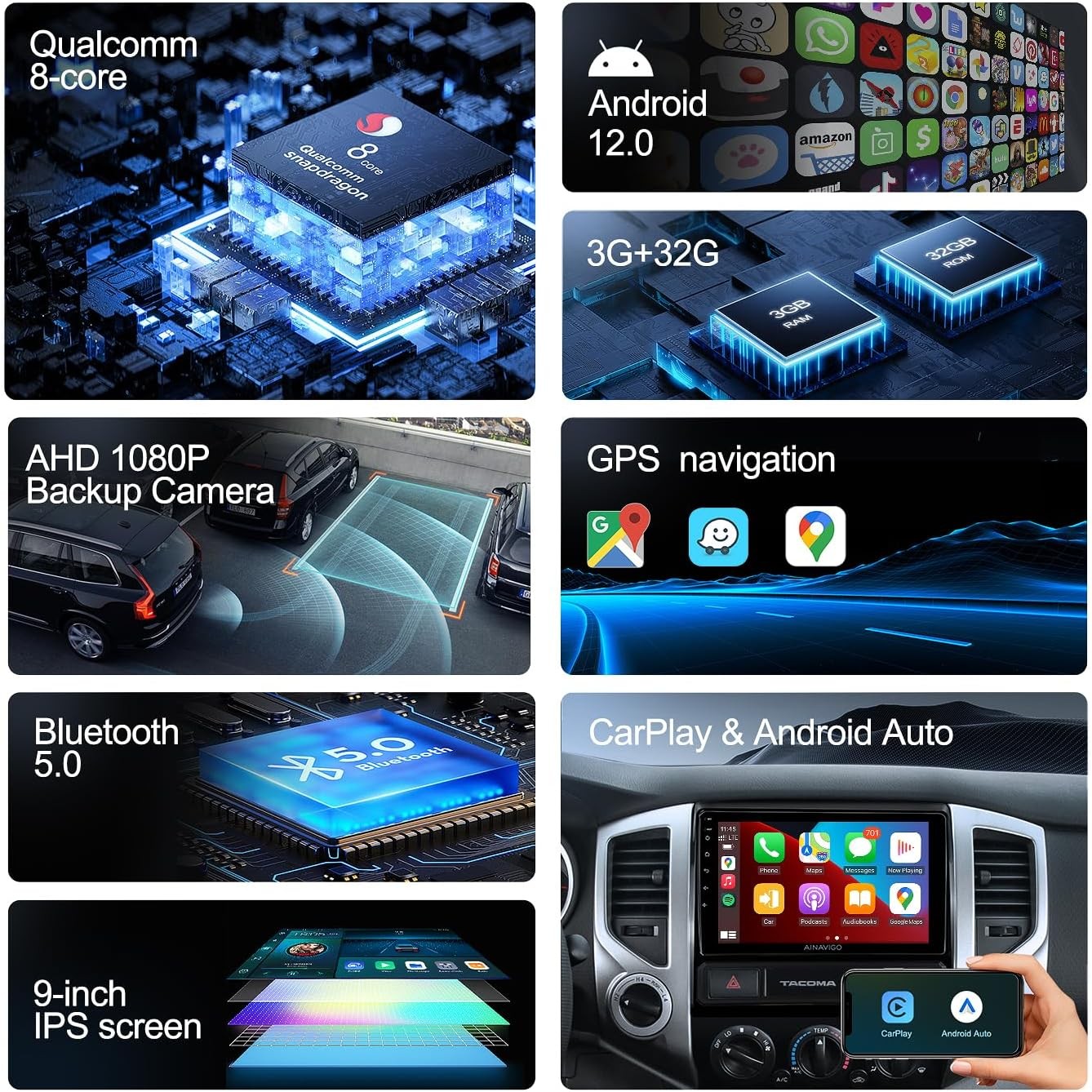9″ Car Radio Stereo 8Core Carpay Android12 5G WiFi for Toyota Tacoma *7086C2D