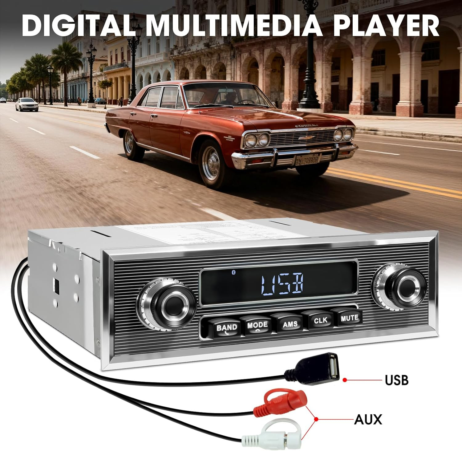 Retro Car Radio Receiver with Bluetooth: Single Din Vintage Stereo for Classic V