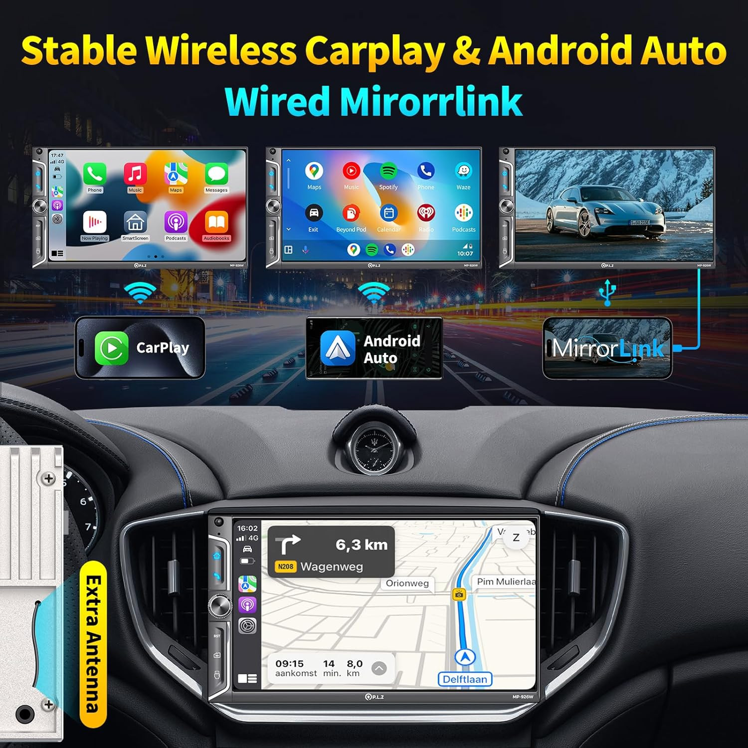 7″ Wireless Double Din Car Stereo Apple Car Play Radio Carplay Android Auto QLED