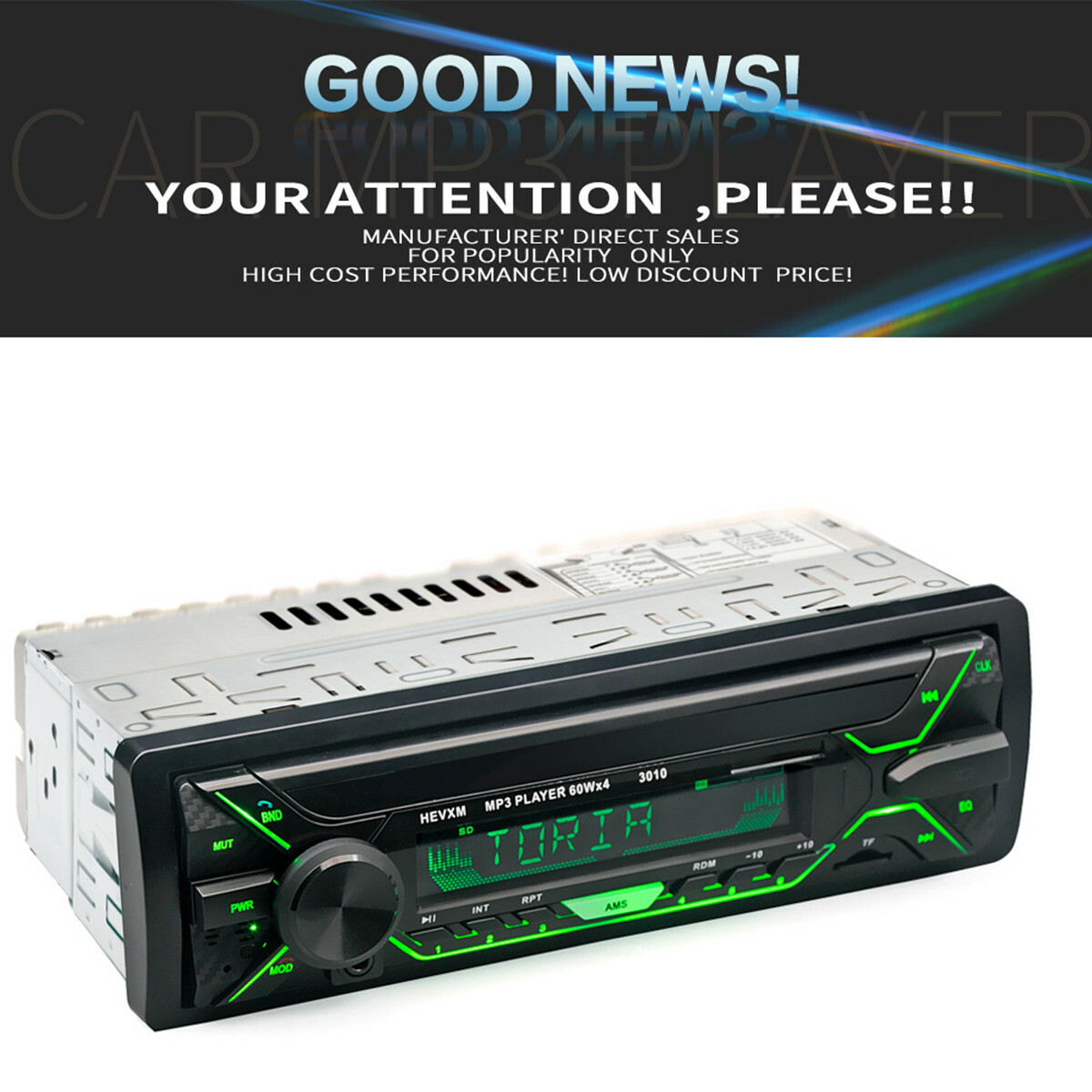 12V 1 Din Car Radio Bluetooth Stereo FM/USB/AUX/SD In-dash Head Unit MP3 Player