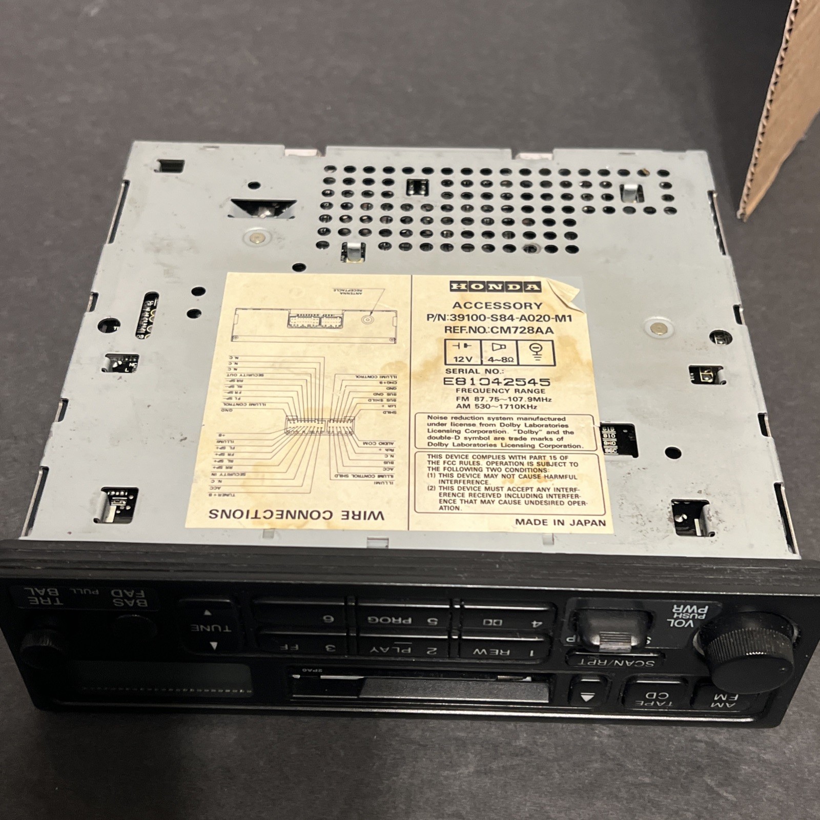 1998-2002 Honda Accord OEM AM FM Cassette Radio 39100-S84-A020-M1 Untested.