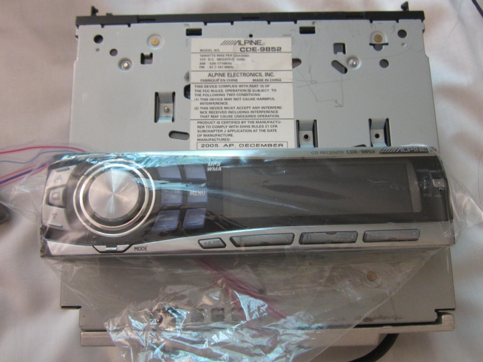 Alpine CDE-9852 Head Unit CD Player MP3 WMA Playback Used W iPod Adapter