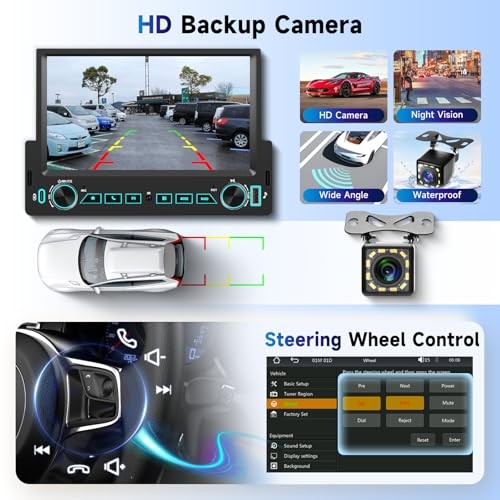 7” Single Din Car Stereo with Wireless Carplay Android Auto, Single Din