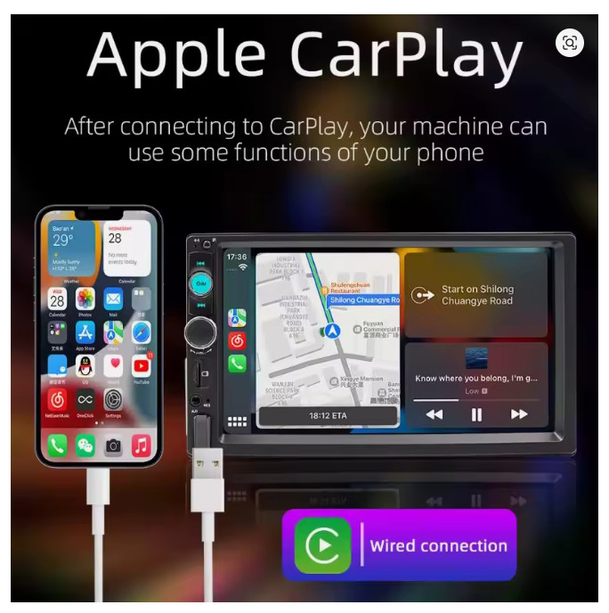 Touchscreen Car Stereo Radio W/ Handle Remote Control Camera For Apple/Android