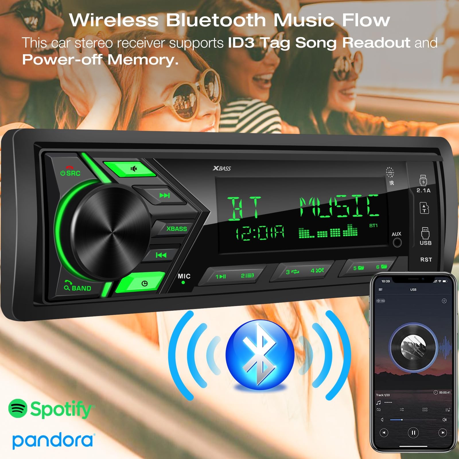 Bluetooth Car Stereo Marine Radio: Single Din LCD Display Audio System – Indash