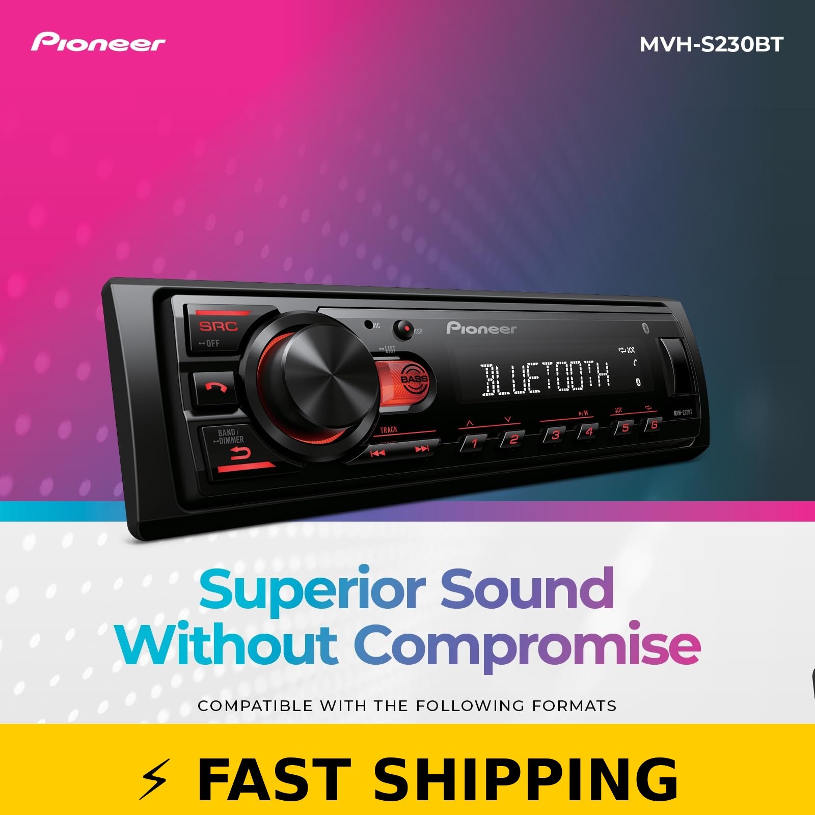Pioneer MVH-S230BT Bluetooth Media Receiver – USB, 50W x 4 Output