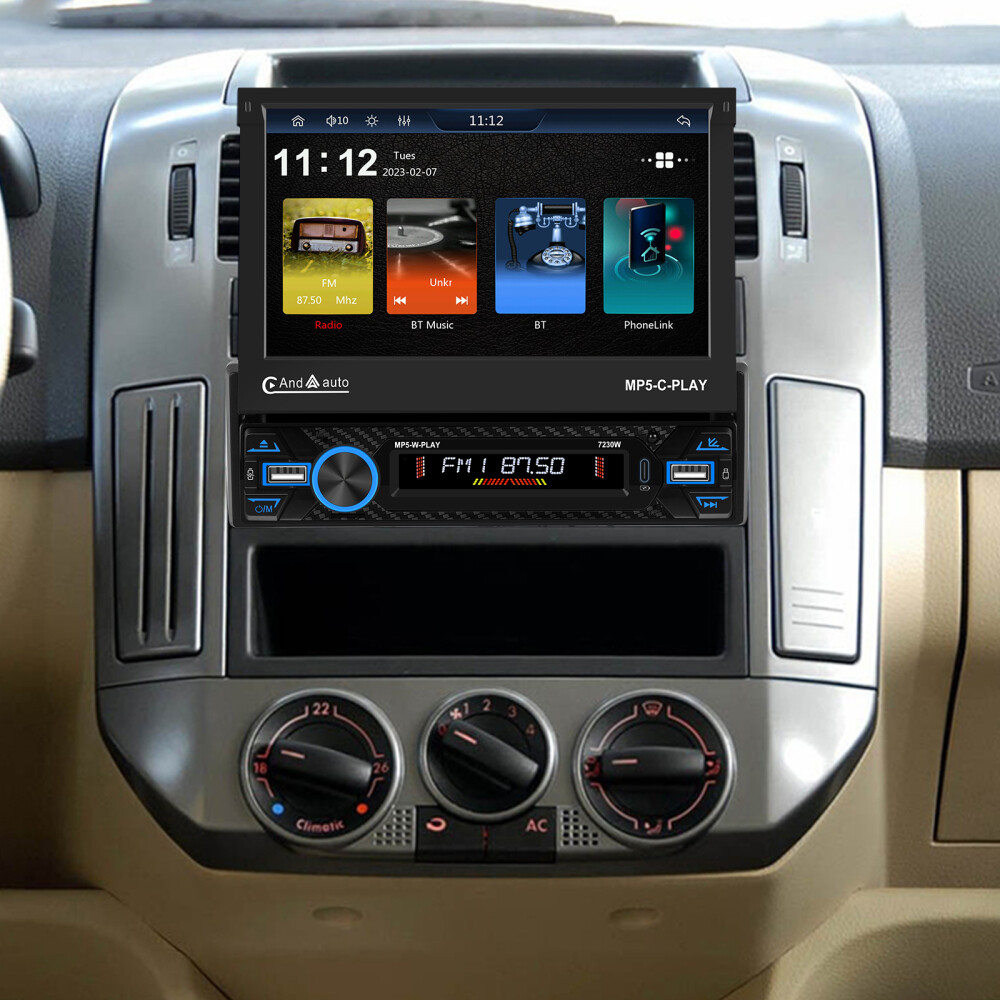 7″ Single 1DIN Car Stereo electric CarPlay Touch Screen USB MP5 Player Flip Out