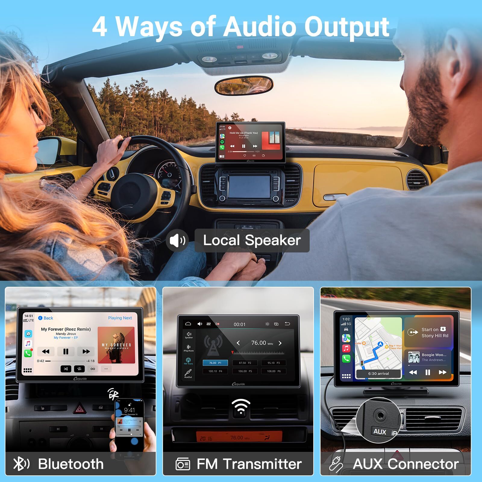 Carpuride W901 Carplay Android Auto Portable Car Stereo Mirror Link Bluetooth