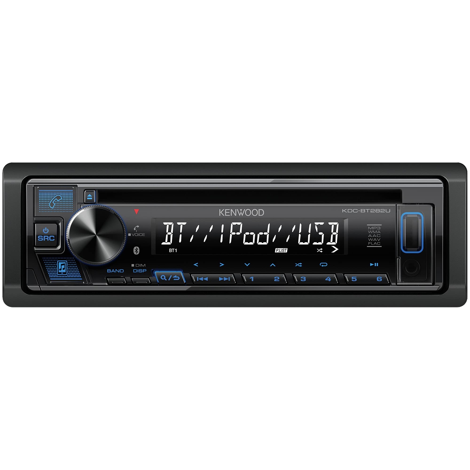 KENWOOD KDC-BT282U CD Car Stereo – Single Din, Bluetooth Audio, USB MP3, FLAC…