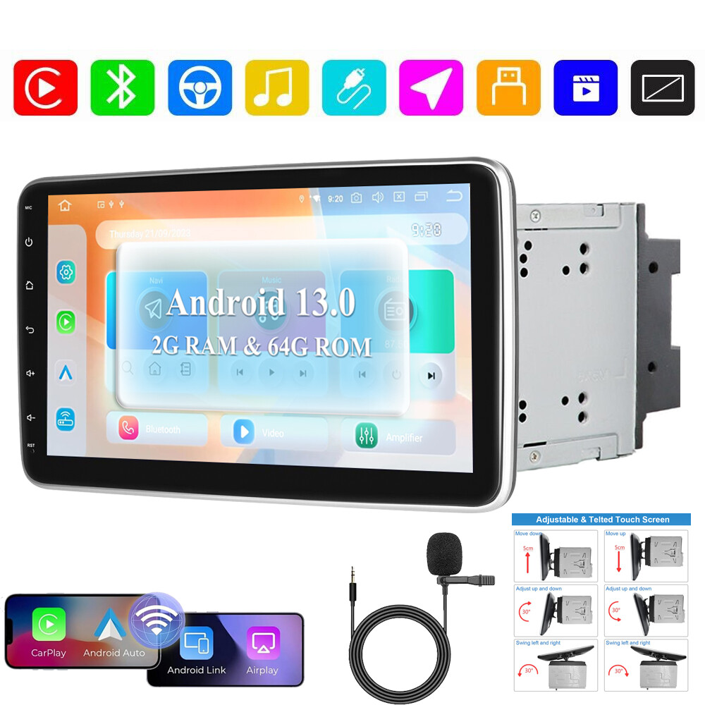 64G Android 13 Double 2DIN Rotatable 10.1” Car Stereo Radio Carplay GPS Wifi US