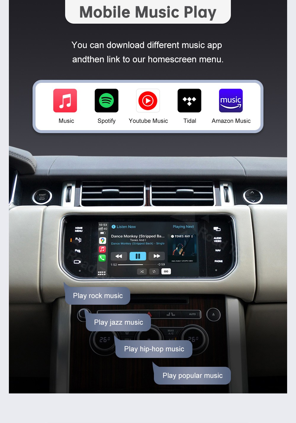 Roadtop Carplay Interface Kit for Land Rover Jaguar Range Rover Evoque Discovery
