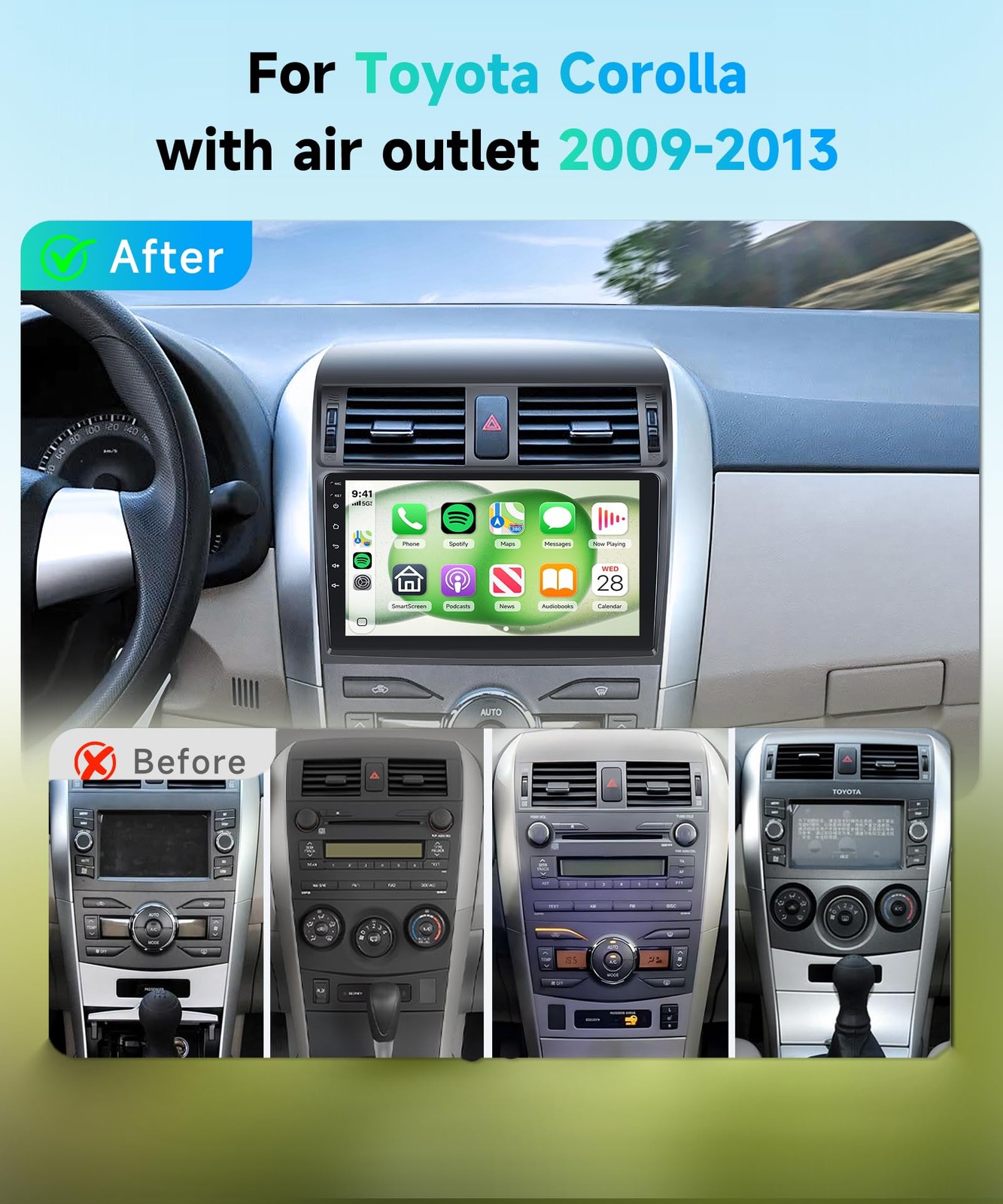 4Core 4G+64G Car Radio for Toyota Corolla 2009-2013 Android Car Stereo Wirele…