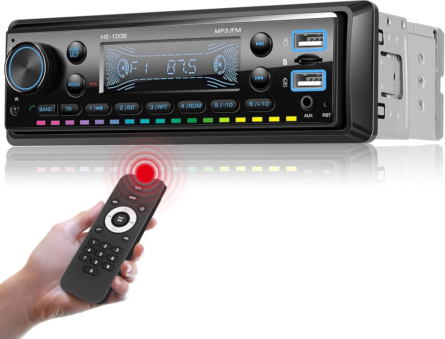Compact Bluetooth Car Audio Receiver with USB/SD/AUX, Remote Control Included