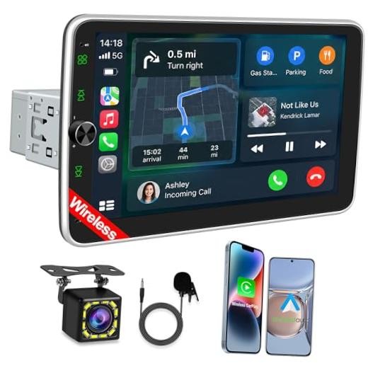10.1 Inch Single DIN Car Stereo with Bluetooth 5.2, 720×1280, Wireless CarPlay