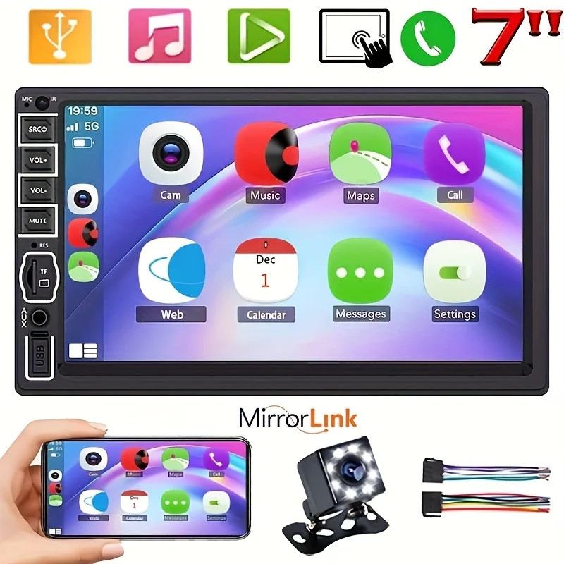 7″ HD Car Stereo Radio 2 Din MP5 Player with 8LED Backup Cameras, FM/USB/AUX
