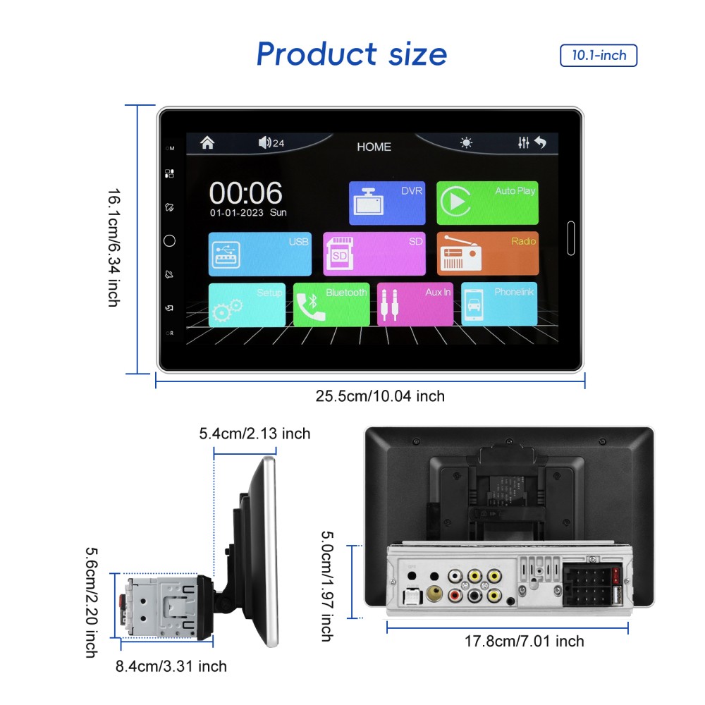 10.1″ Carplay Car Stereo Radio Single 1Din Rotatable Touch Screen Bluetooth MP5