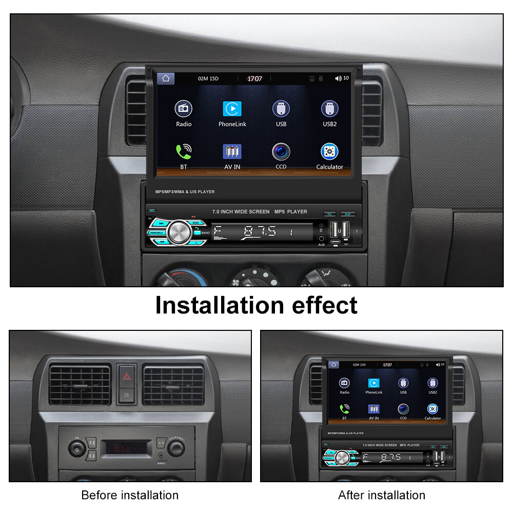 Single 1DIN 7″ Flip Out Car Radio Stereo Wireless Apple Carplay Android Auto BT