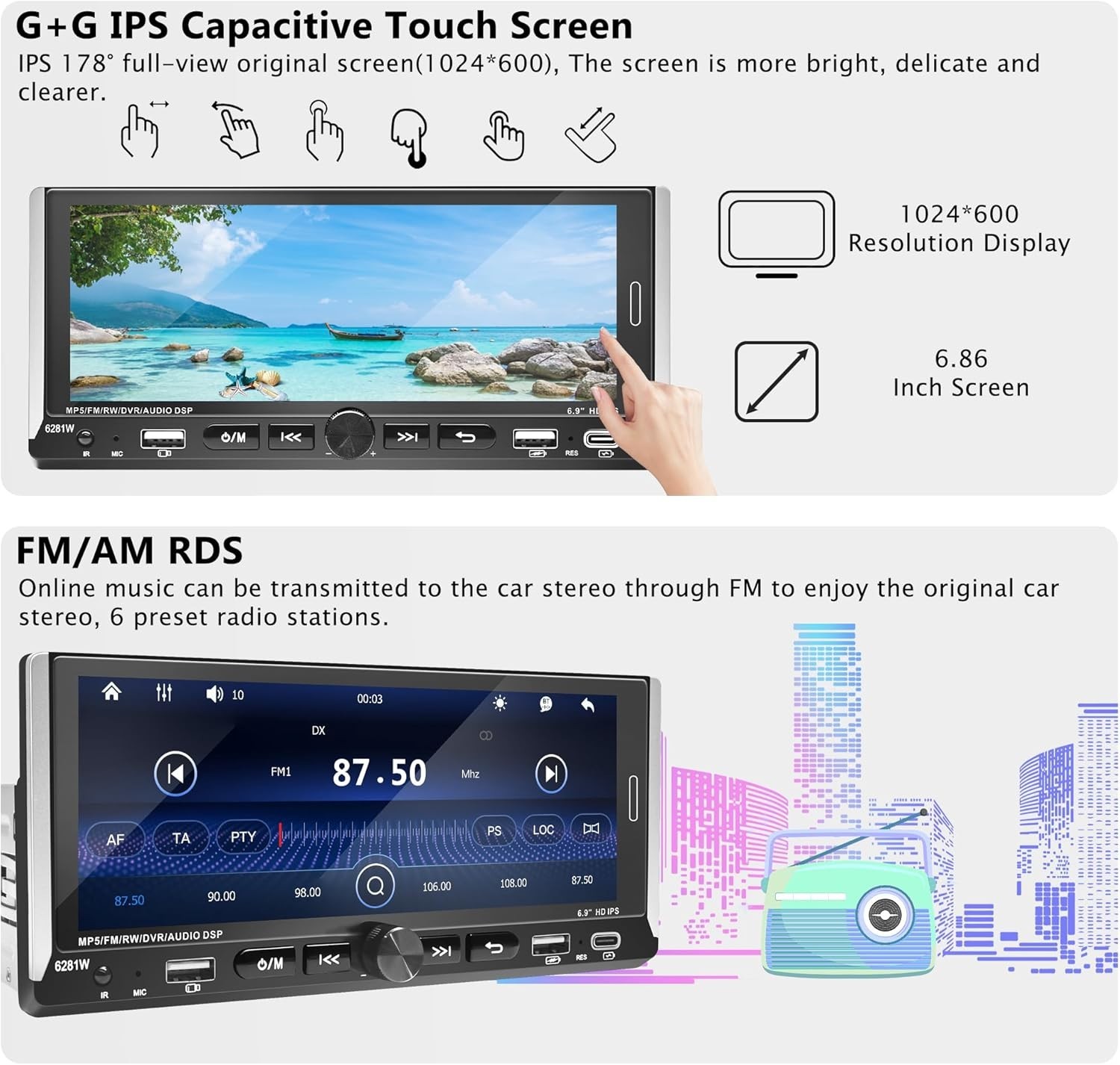 Wireless CarPlay and Android Auto Car Stereo with Night Vision Backup Camera