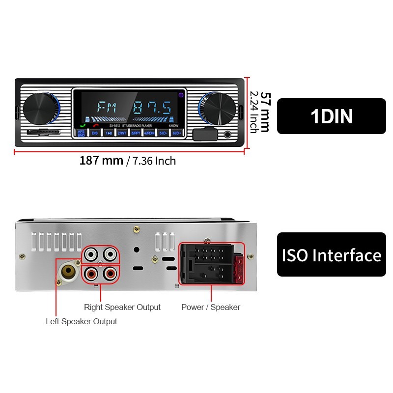 Bluetooth Vintage Car FM Radio MP3 Player USB Classic Stereo Audio Receiver AUX