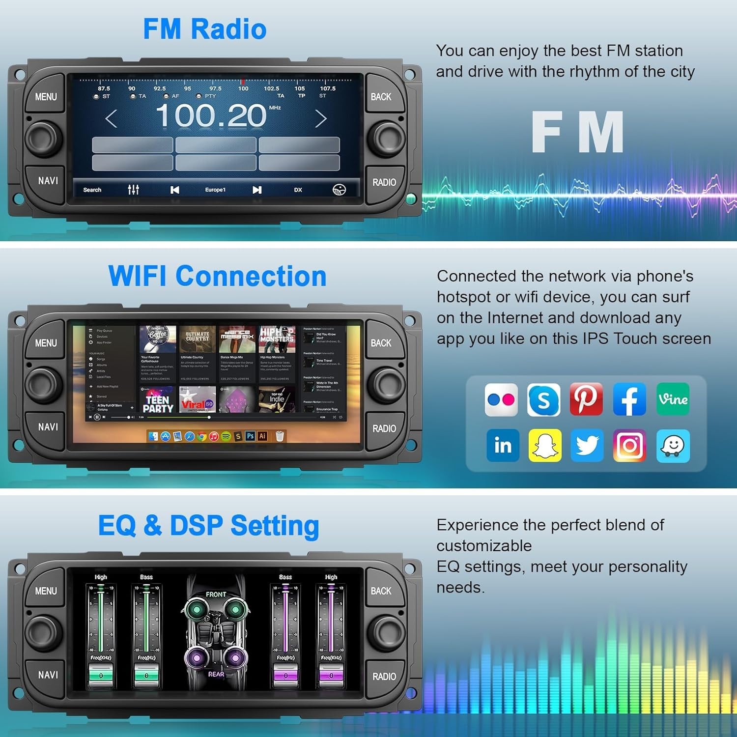 6.8″ 8Core 4+64G Android Auto Carplay 2001-2007 Dodge RAM Jeep Wrangler Chrysler