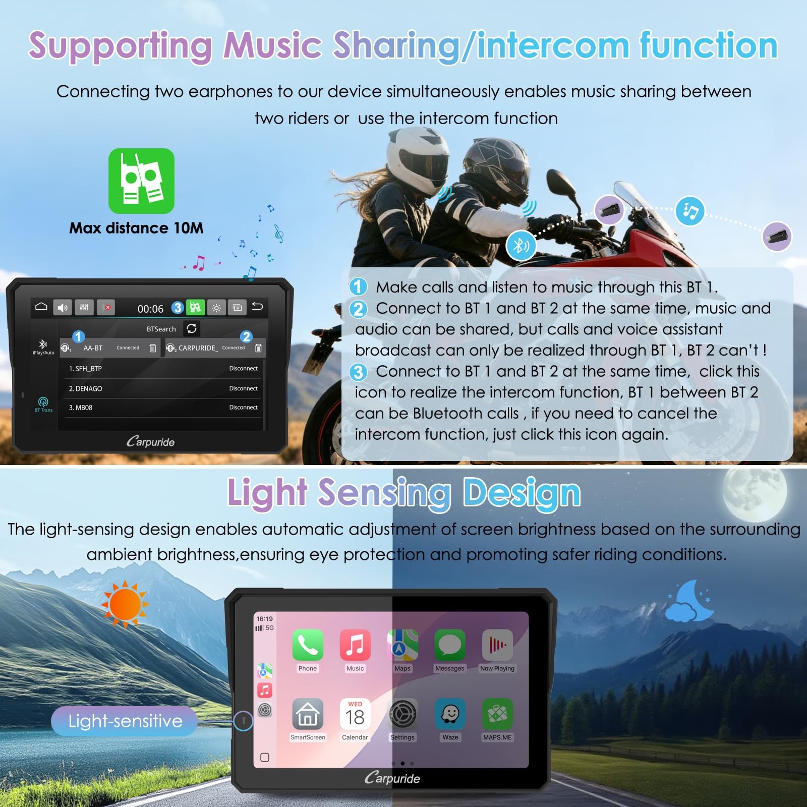 Carpuride W702RSPro Moto Radar BSD Carplay Screen Wired Controller Navi GPS BM05