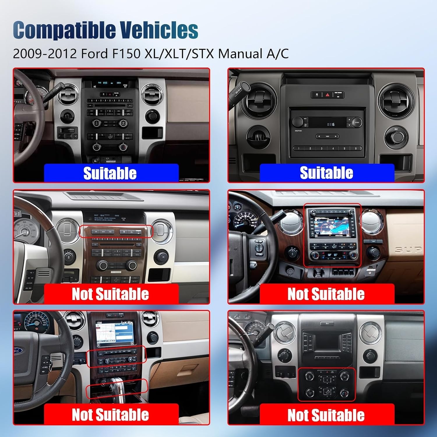 9″ 64G Android Auto Carplay Stereo for 2009-2012 Ford F150 XL/XLT/STX; Manual AC