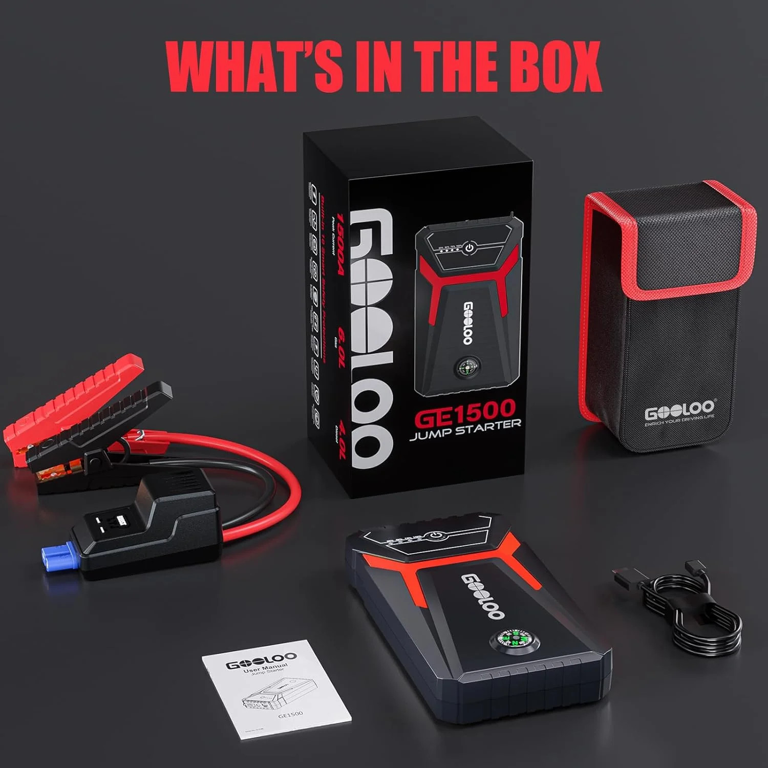Car Jump Starter 1500A Vehicle 12V Battery Charger Booster Choose Your Color