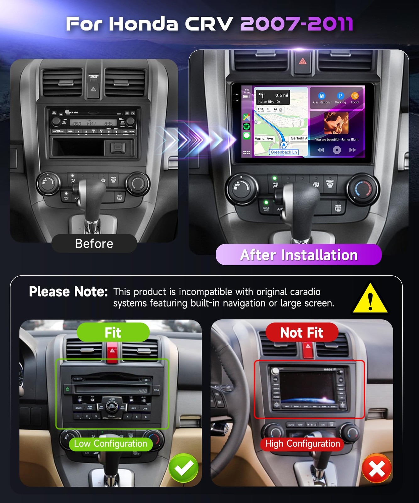 Podofo 4128G For Honda Crv 2007-2011 Android 15 Car Stereo Wireless