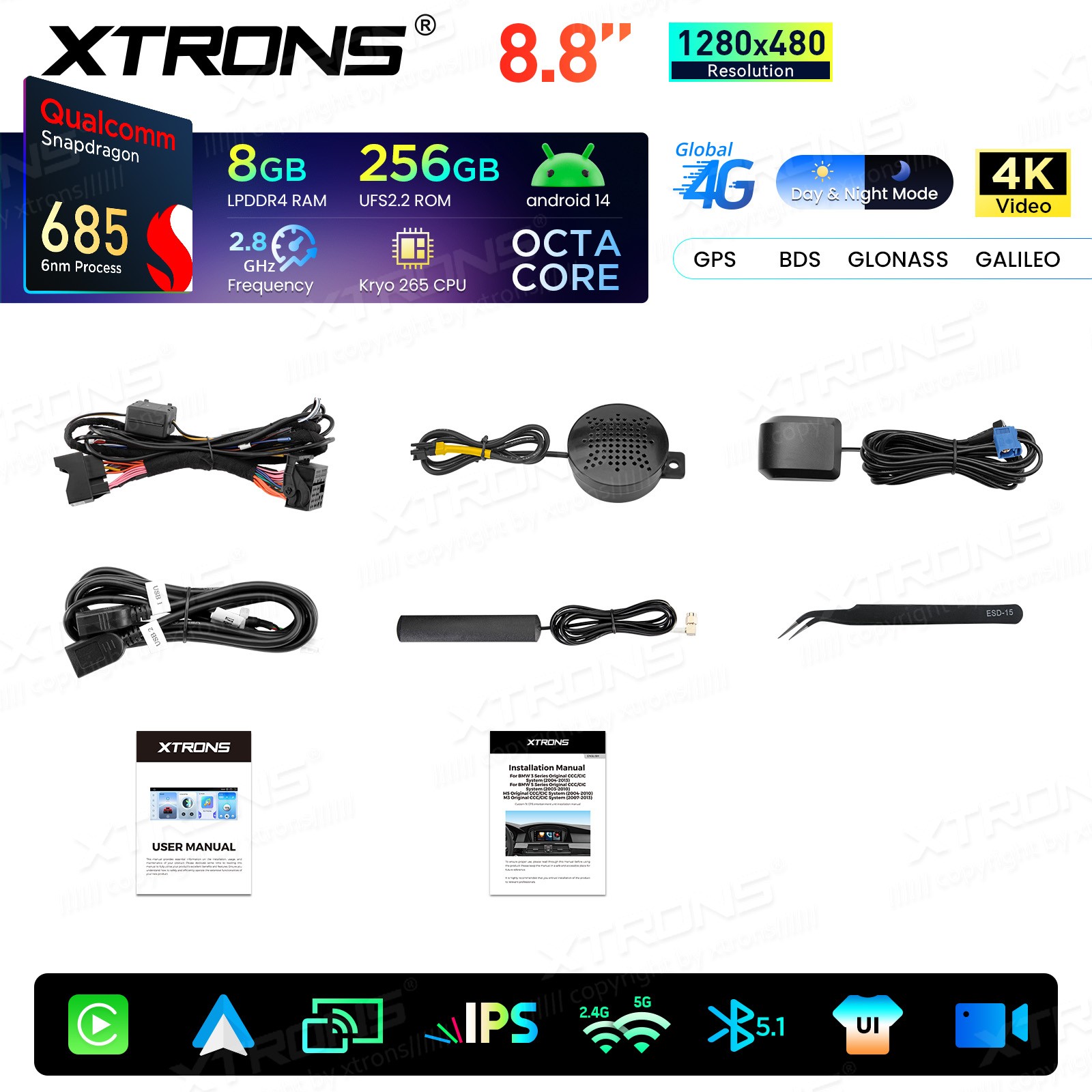 Android 14 8.8″ For BMW 3 5er E90 E60 CIC CarPlay Car Screen Upgrade GPS 8+256G