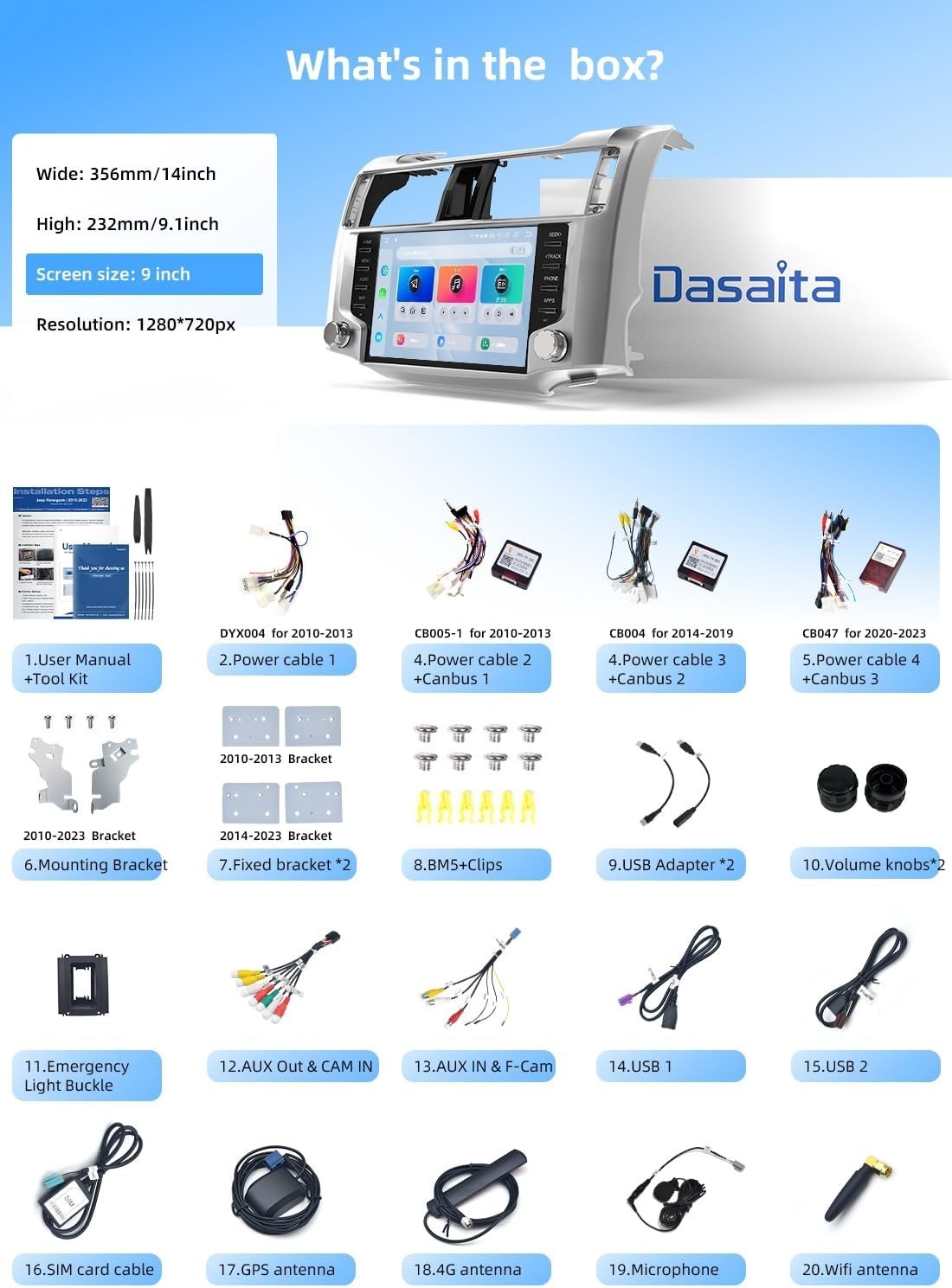 Dasaita 9″ Car Radio for Toyota 4Runner 2010-2023 Carplay Bluetooth WiFi 4G LTE