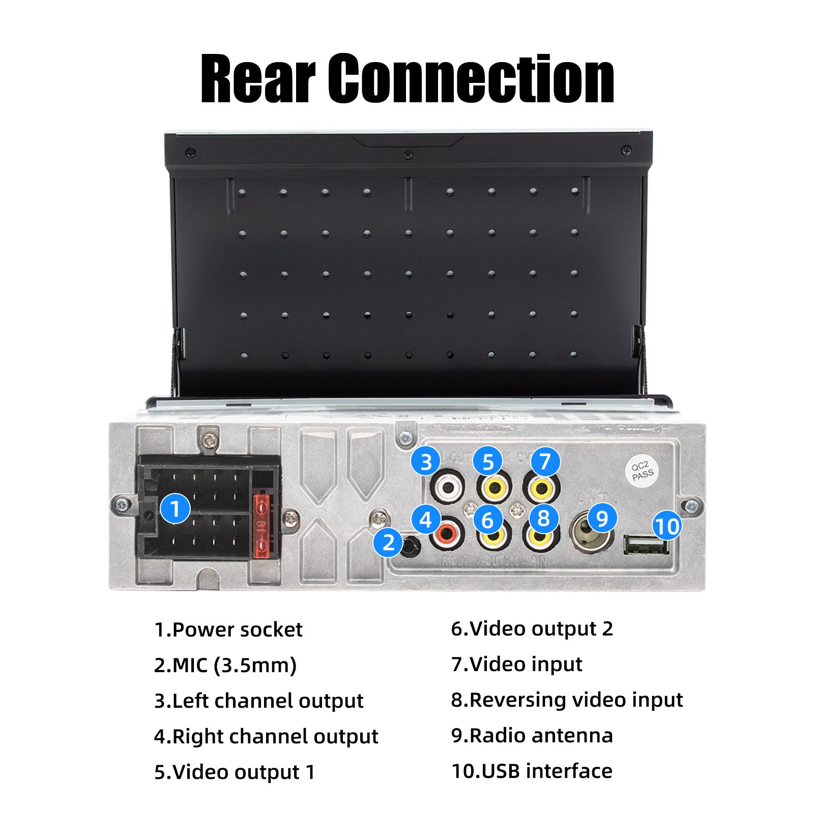 Single DIN 7″ Car Stereo USB Flip Out Touch Screen Bluetooth USB C AUX MP5 Radio