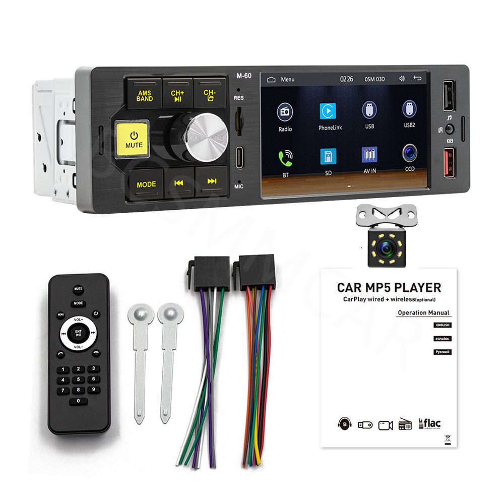 Touch Screen Car Stereo Radio 1 DIN 4.1in MP5/BT For Apple CarPlay Android/Auto