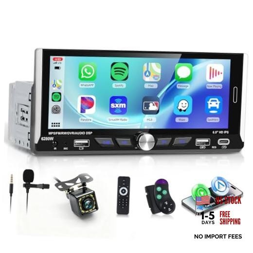 6.9-inch Single Din Car Stereo Wireless Carplay,1280X480P IPS Touch Screen Car