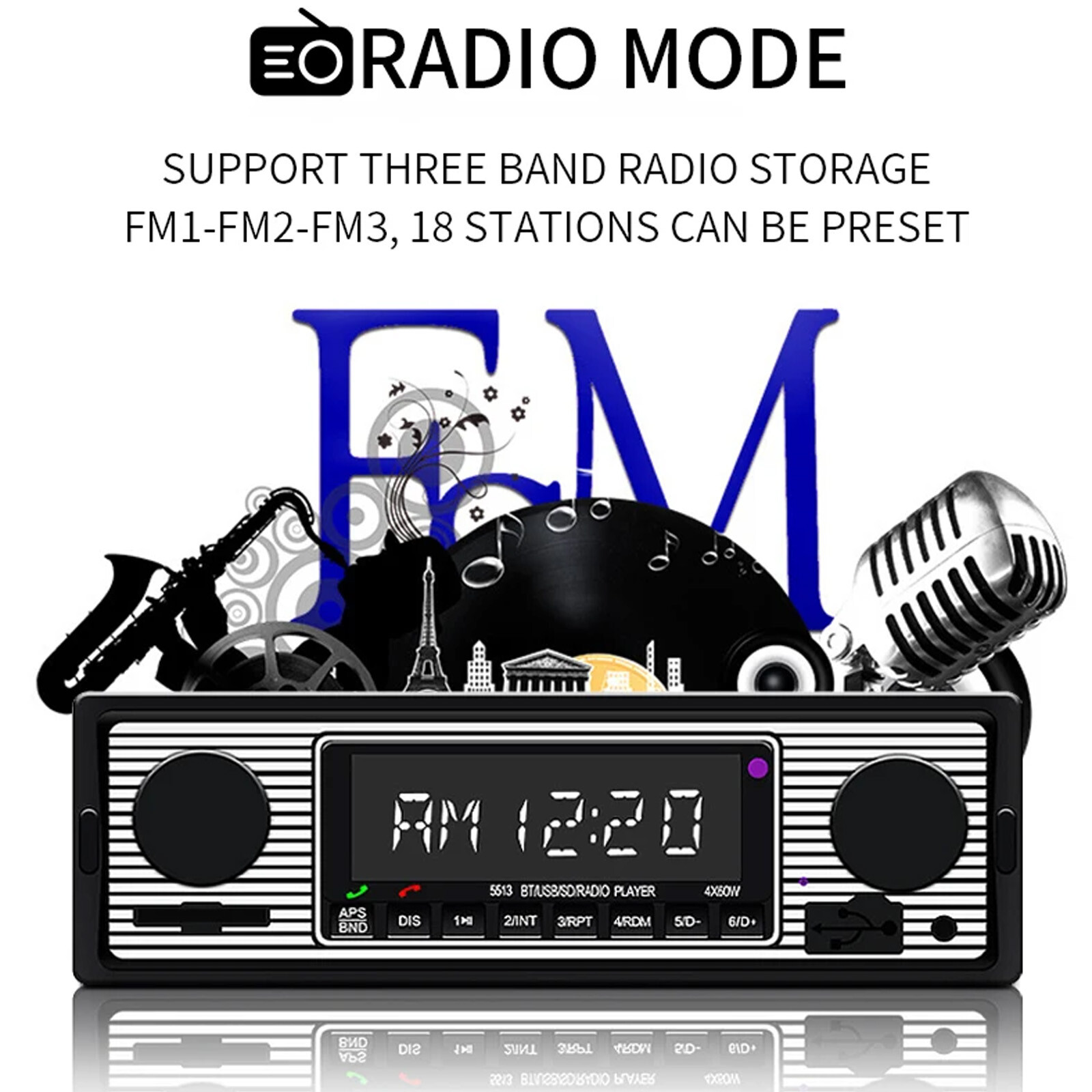 Bluetooth Vintage Car FM Radio MP3 Player USB Classic Stereo Audio Receiver AUX