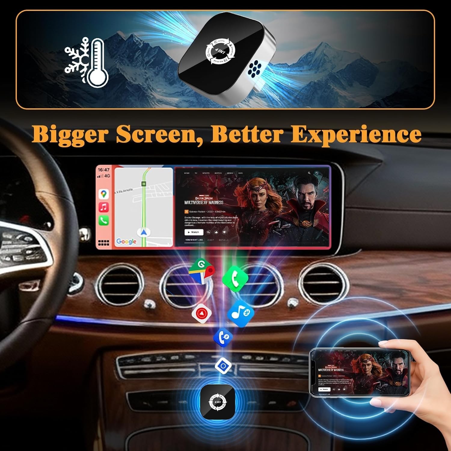 4 in 1 Screen Mirroring Wireless CarPlay Adapte, 2026 Upgraded Wired to Wireless