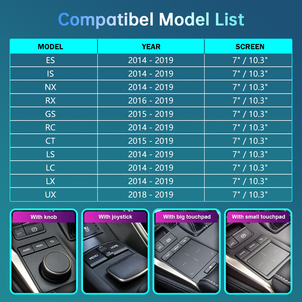 For Lexus IS NX ES RX GS UX CT LX LC RC 2014-2020 Wireless Carplay Andriod Auto