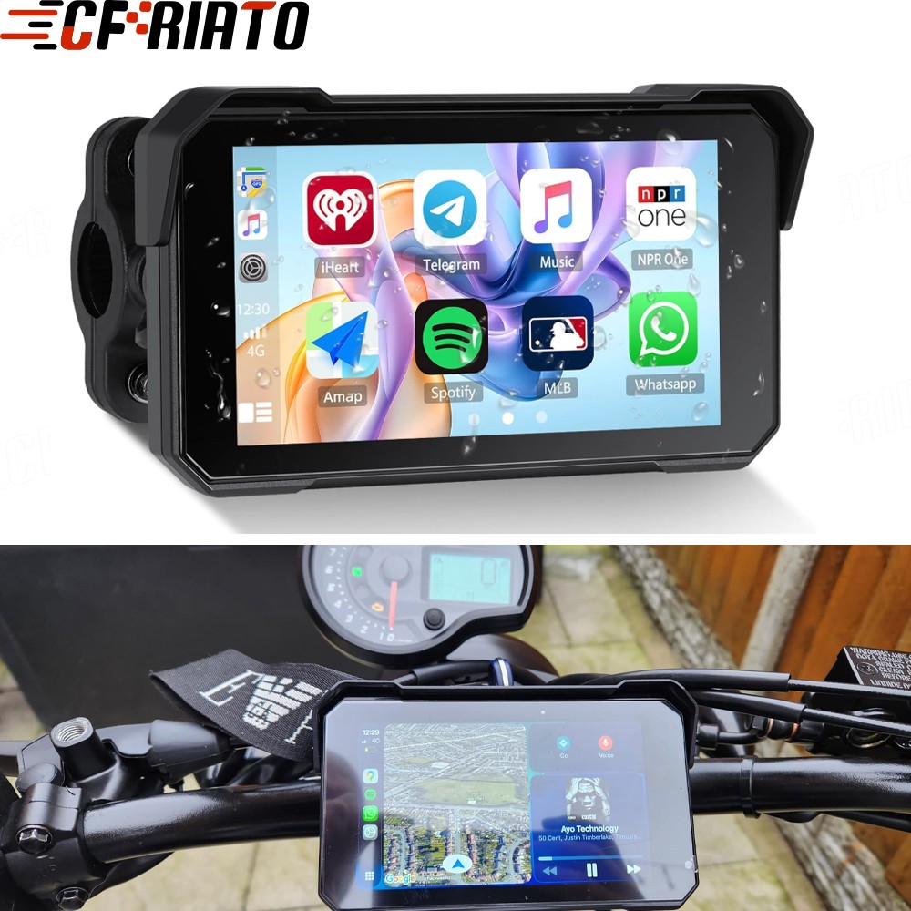 Motorcycle Wireless Apple CarPlay Touchscreen Waterproof Android Auto Bluetooth