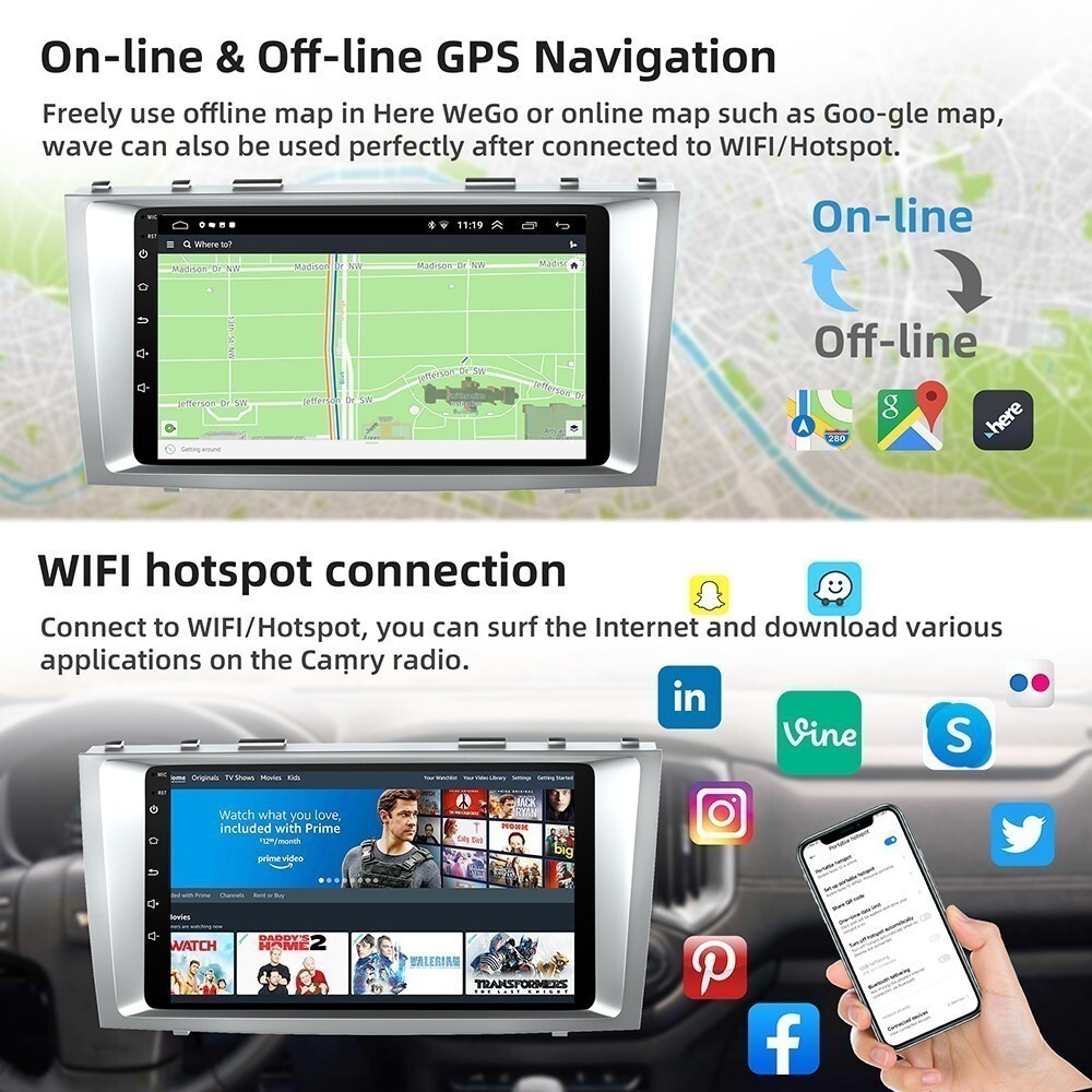 For Toyota Camry Car Radio Stereo Carplay SWC Wireless