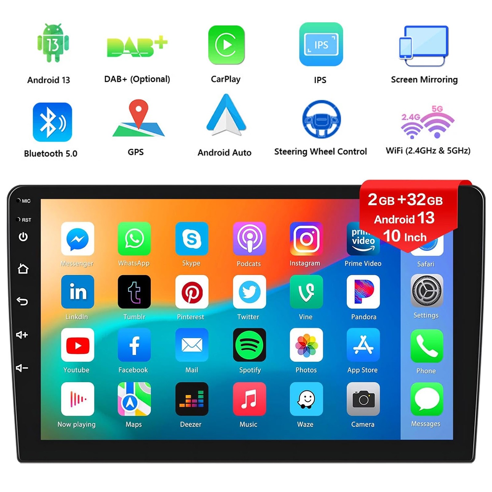 10 inch Android Car Stereo Radio Carplay GPS Navi Double Din WIFI Touch Screen