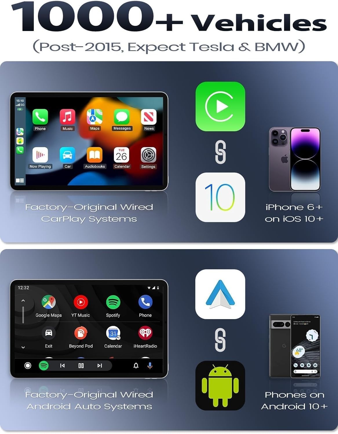 Mini Wireless Carplay & Android Auto Adapter for Iphone & Android Phone (2026 Up