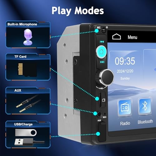 7 inch Double Din Car Stereo with Backup Wired Mirror Link + Bluetooth 5.0